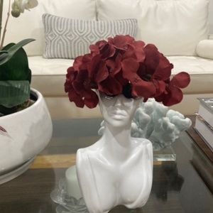 Head Vase White Ceramic Vase Modern Home Decor,  Includes Hydrangea Flowers